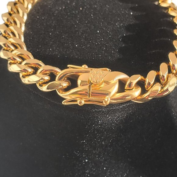 Mens 8.5" Locking Clasp 18K Gold Cuban Chain Link Bracelet 18 Karat Jewelry 8.5 - Picture 7 of 8